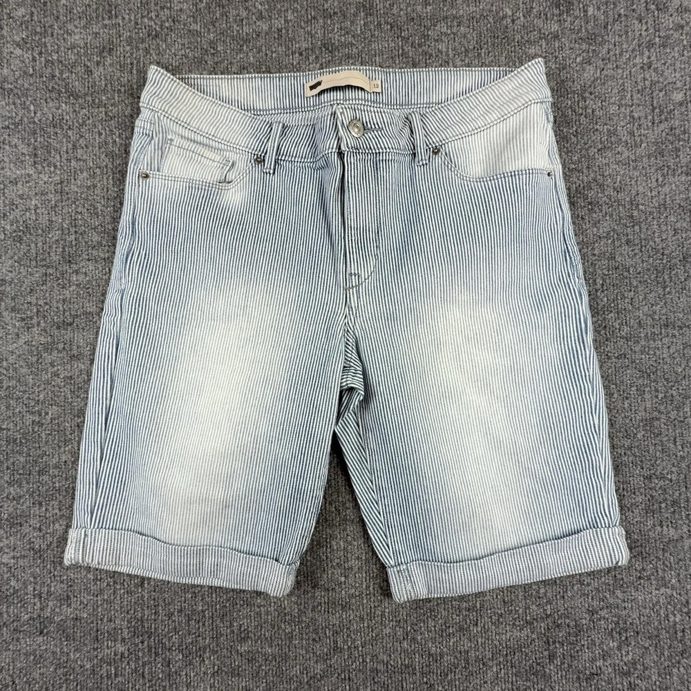 Levis Bermuda Shorts Womens 12 Blue Stripe Denim Cuffed 5 Pocket 17863-0008